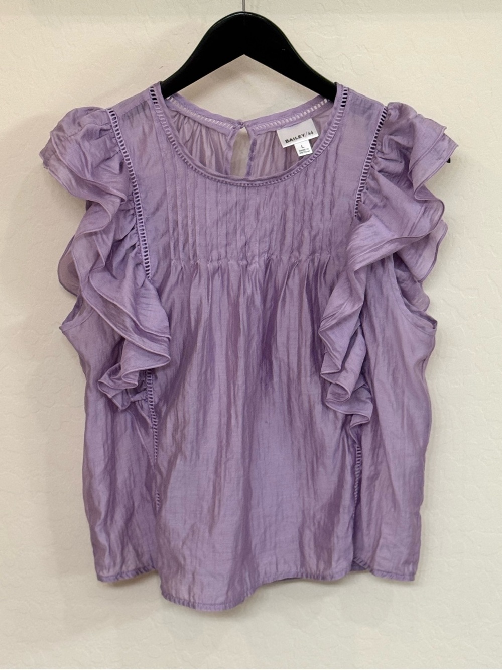 Bailey/44 Lavender Ruffle Flutter Sleeve Pleated Blouse Size Large Cottagecore